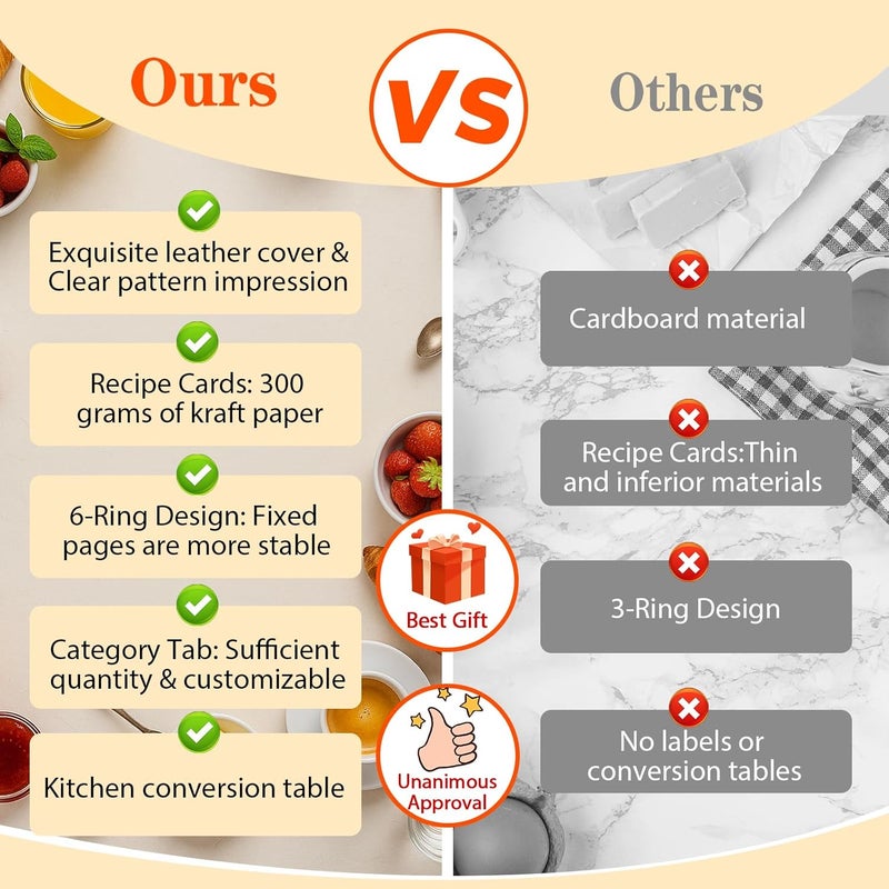 GoShambar Recipe Binder, Recipe Book Binder with Plastic Sleeves, Blank Recipe Card Book to Write in Your Own Recipes (4" x 6" Recipe Cards & Category Tab) (Light Brown) - Image 5